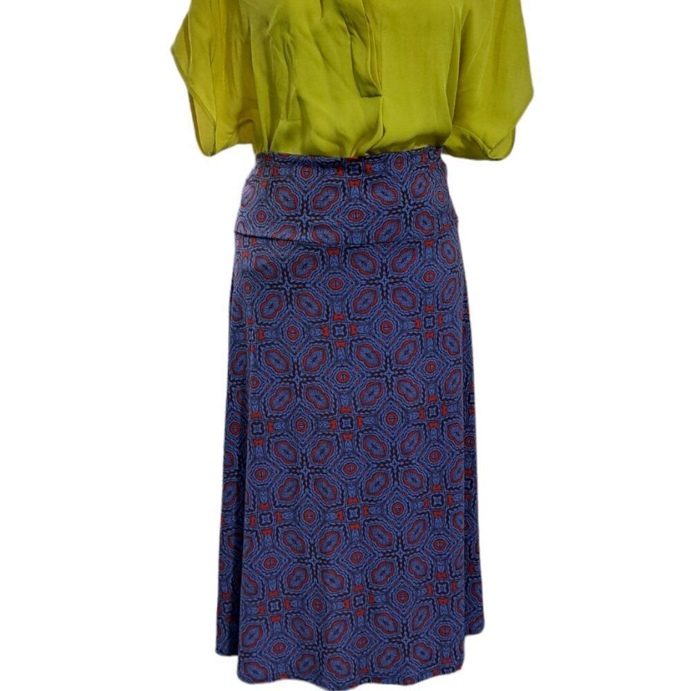 LuLaRoe Women's Azure Skirt 3XL Geometric Blue Red Multi